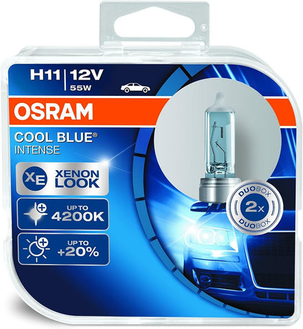 OSRAM COOL BLUE INTENSE H11, headlight bulb for halogen headlamps, xenon effect for white light, 64211CBI-HCB, 12 V passenger car, duobox (2 units)