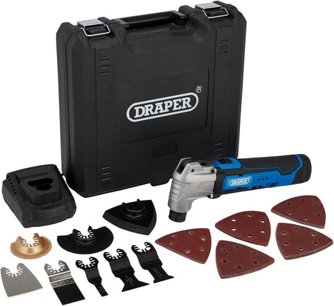 Draper 19392 12V Oscillating Multi-Tool (33 Piece), 1 x Battery, 1.5Ah, 1 x Fast Charger