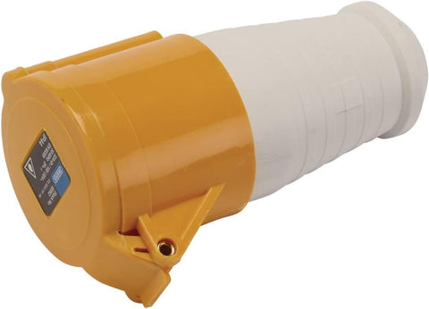 Draper 08962 110V Site Socket, 32A, Spring hinged lid, 100-130V, IP44 Splashproof, Yellow