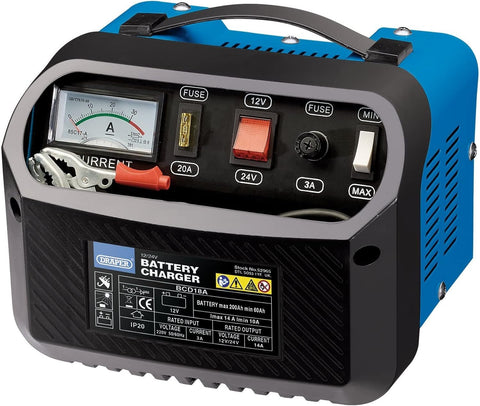 Draper 52965 12/24V Battery Charger, 10-14A, Blue and Black