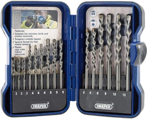 15 Piece Masonry Drill Bit Set with Case - Draper 18550 - Made From Carbride for Concrete and Brick Drills