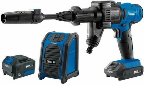 Draper 94796 D20 20V Pressure Washer, D20 20V Wireless Speaker with 1x 2Ah and 1x 3Ah