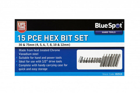 15 Pce 1/2" Drive Hex Bit Set (H4-H12) 01513