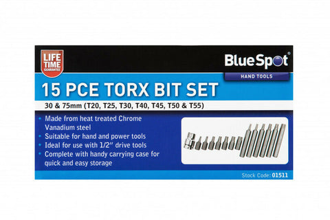 15 Pce 1/2" Drive Torx Bit Set (T20-T55) 01511