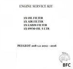 PEUGEOT 208 1.2 VTI SERVICE KIT OIL/AIR/CABIN FILTER + 0W/30 OIL 5 LTR 2012-2016