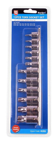 12 Pce 1/4" (T10-T40) & 3/8" (T40-T60) Torx Socket Set 01551