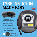 Ring Automotive - RTC1000 12V rapid tyre inflator air compressor car pump with preset digital pressure gauge, memory function, 2 min inflation, LED light, carry case, valve adaptor kit