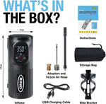Ring Automotive - RTC2000 Digital Rechargeable Cordless Tyre Inflator Air Compressor and Electric Bike Pump with Pressure Gauge Memory LED Light Powerbank and Adaptor kit, Black
