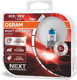 OSRAM NIGHT BREAKER LASER H4, +150% more brightness, halogen headlight lamp, 64193NL-HCB, 12V, duo box (2 lamps)