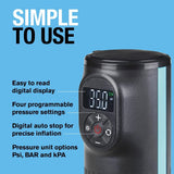 Ring Automotive - RTC2000 Digital Rechargeable Cordless Tyre Inflator Air Compressor and Electric Bike Pump with Pressure Gauge Memory LED Light Powerbank and Adaptor kit, Black
