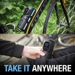 Ring Automotive - RTC2000 Digital Rechargeable Cordless Tyre Inflator Air Compressor and Electric Bike Pump with Pressure Gauge Memory LED Light Powerbank and Adaptor kit, Black