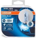 OSRAM COOL BLUE INTENSE H15, headlight bulb for halogen headlamps, xenon effect for white light, 64176CBI-HCB, 12 V passenger car, Duobox (2 units)