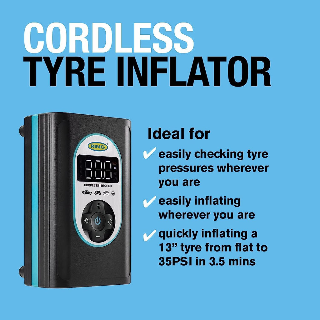 Ring Automotive RTC4000 cordless tyre inflator air compressor car pump BFC Motor Parts