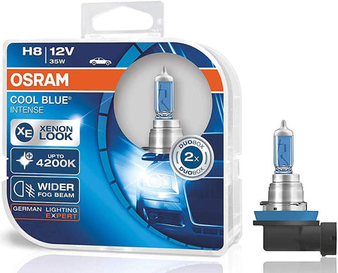 OSRAM COOL BLUE INTENSE H8, headlight bulb for halogen headlamps, xenon effect for white light, 64212CBI-HCB, 12 V passenger car, duobox (2 units)