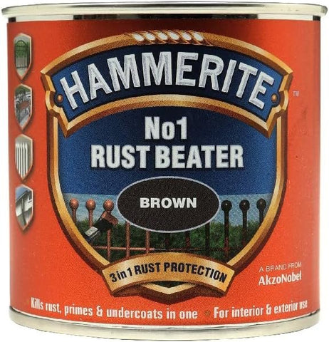 Hammerite No 1 Rust Beater, Rust Remover for Metal. Rust Converter Metal Paint, with Metal Filler Primer and Undercoat, Brown Metal Paint for Interior and Exterior - 250ml
