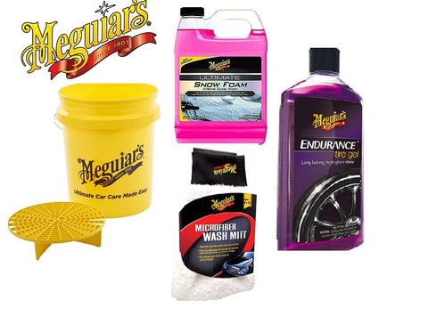 MEGUIARS YELLOW WASH BUCKET GRIT GAURD SNOW FOAM MICROFIBRE WASH MITT TYRE GEL