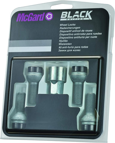 28018SUB Wheel Lock Bolts Black SUB M14 x 1,5, radius seat, shaft length 26,7 mm, Overall length 46,7 mm, Hex size 17mm, Key diameter 25,8 mm