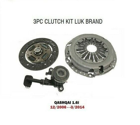 FITS NISSAN QASHQAI 1.6i J10 2006-2014 NEW CLUTCH PLATE COVER BEARING KIT LUK