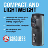 Ring Automotive - RTC2000 Digital Rechargeable Cordless Tyre Inflator Air Compressor and Electric Bike Pump with Pressure Gauge Memory LED Light Powerbank and Adaptor kit, Black