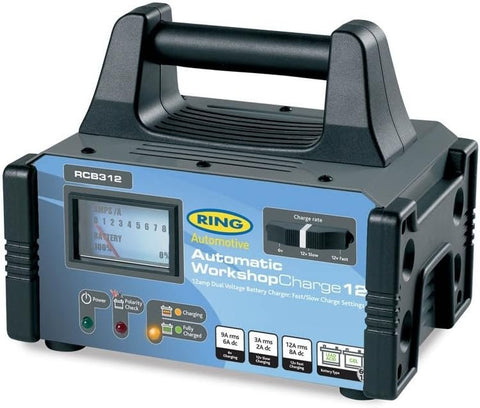 Ring Automotive RCB312. 6v/12v 12amp Fully Auto Battery Charger Metal Case, Black