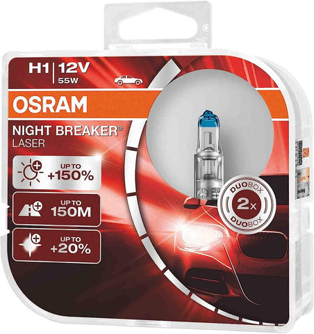 OSRAM NIGHT BREAKER LASER H4, +150% more brightness, halogen headlight lamp, 64193NL-HCB, 12V, duo box (2 lamps)